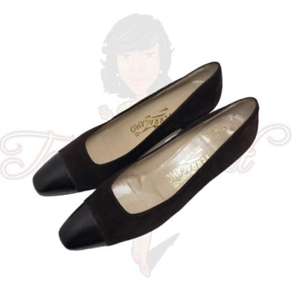 Salvatore Ferragamo Closed Toe Suede Slip-on Pumps